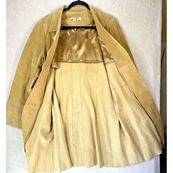 Coldwater Creek 100% Suede Leather Jacket Women's Large Tan Long Western *READ* - Picture 4 of 11